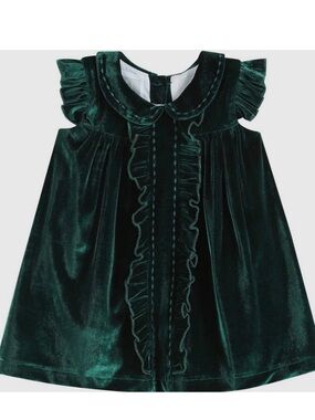 Green Velvet Ruffle Dress for Girls